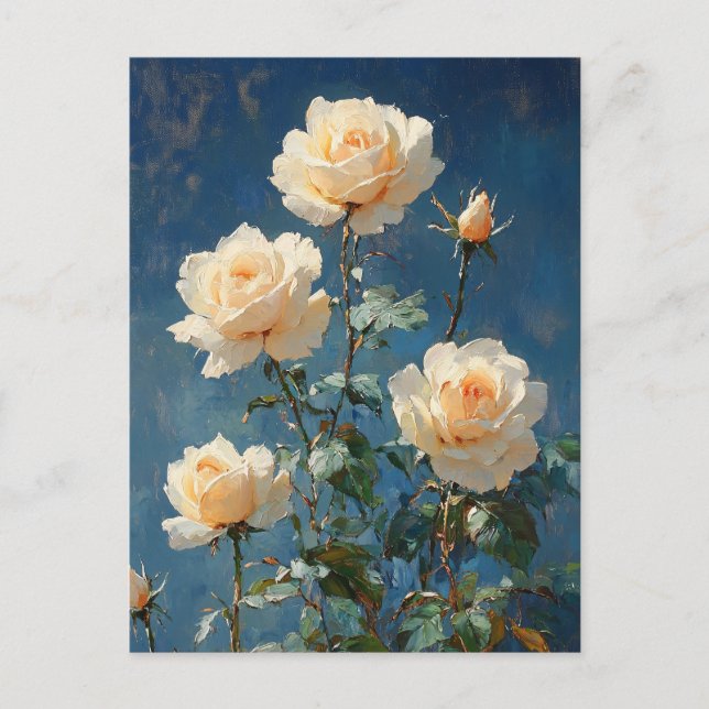 White Roses on Navy Background Postcard (Front)