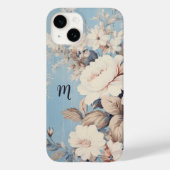 White Roses on Rustic Blue Background w/Monogram Case-Mate iPhone Case (Back)
