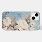 White Roses on Rustic Blue Background w/Monogram Case-Mate iPhone Case (Back (Horizontal))