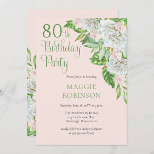 White Roses   Orchids 80th Birthday Party  Invitation