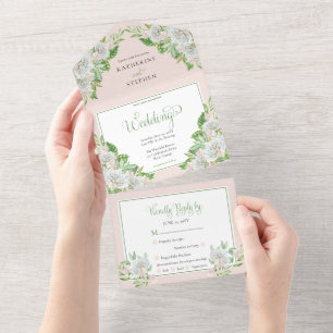 White Roses   Orchids Boho Floral Wedding All In One Invitation