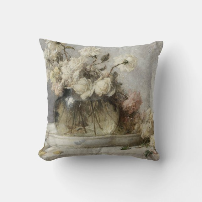 White roses painting cushion (Front)