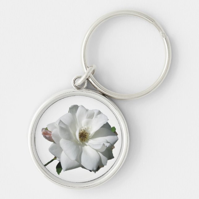 White Roses Party Shower Wedding Blossoms Destiny Key Ring (Front)