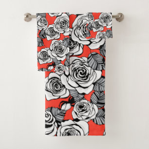 White roses pattern bath towel set