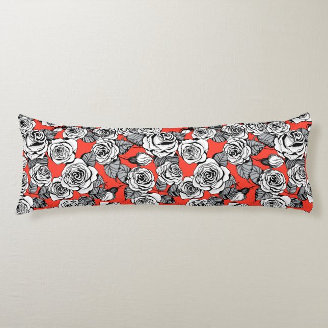 White roses pattern body cushion (Front)
