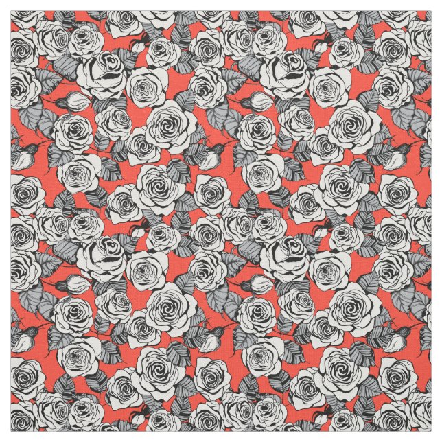 White roses pattern fabric (Swatch)