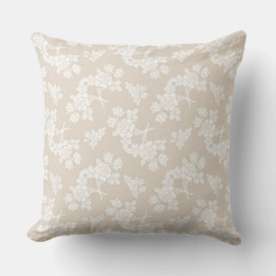 White Roses Pattern over Light Brown Cushion