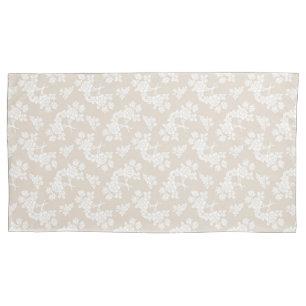 White Roses Pattern over Tan Light Brown Pillowcase