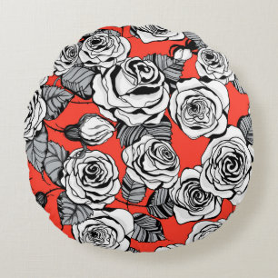 White roses pattern round cushion