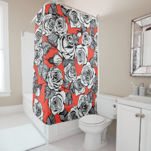 White roses pattern shower curtain