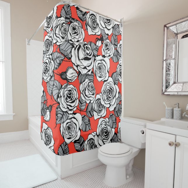 White roses pattern shower curtain (In Situ)