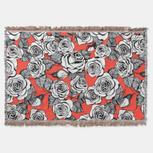 White roses pattern throw blanket