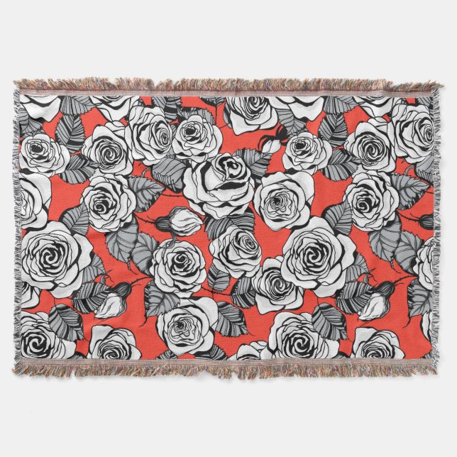 White roses pattern throw blanket (Front)