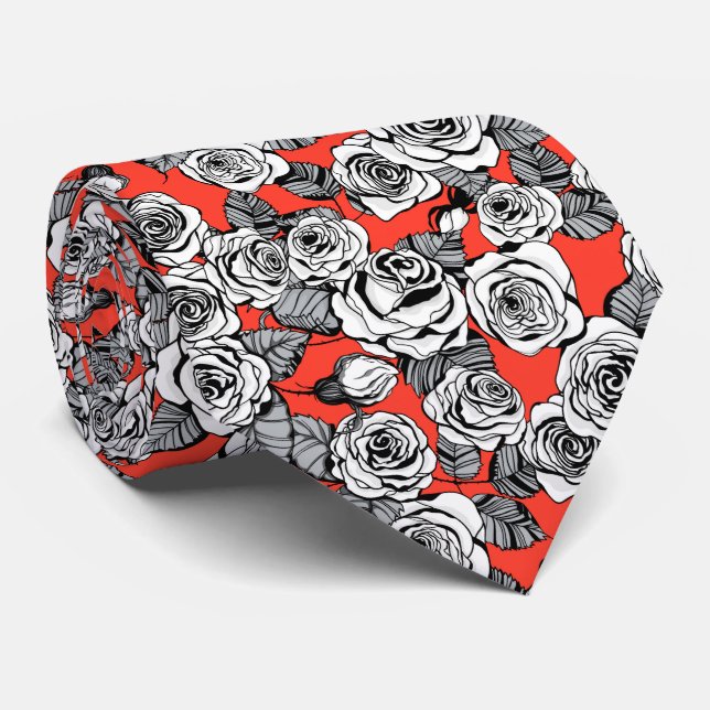 White roses pattern tie (Rolled)