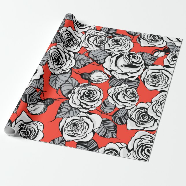 White roses pattern wrapping paper (Unrolled)