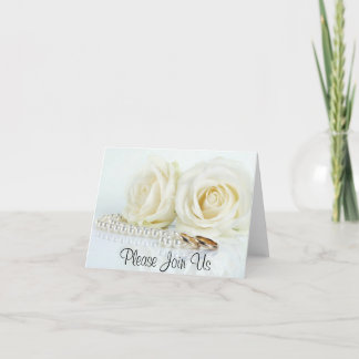 White Roses, Pearls & Wedding Bands - Invitation