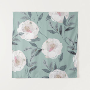 White Roses Peonies: Floral Embroidery. Tapestry