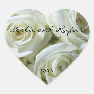 White Roses Personalised Heart Wedding Sticker