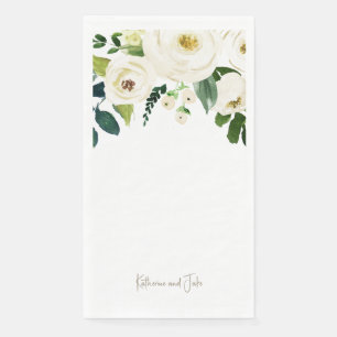 White roses Personalised Script Names Wedding II Napkin