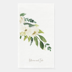 White roses Personalized Script Names Wedding Napkin