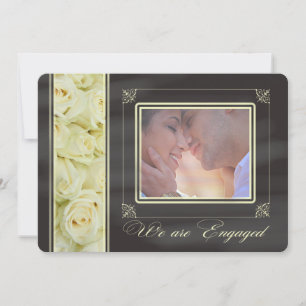 white roses photo engagement announcement