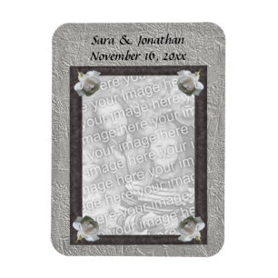 White Roses Photo Frame Personalised Wedding Magnet