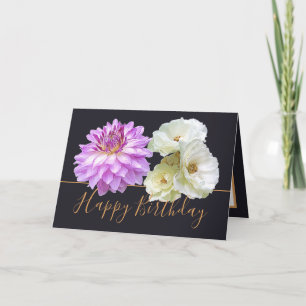 White Roses & Pink Dahlia Floral Bouquet Birthday Card