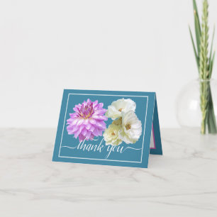 White Roses & Pink Dahlia Floral Bouquet Thank You Card