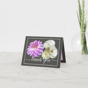 White Roses & Pink Dahlia Floral Bouquet Thank You Card