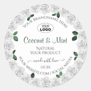 White Roses Product Labels Green Leaves with Logo