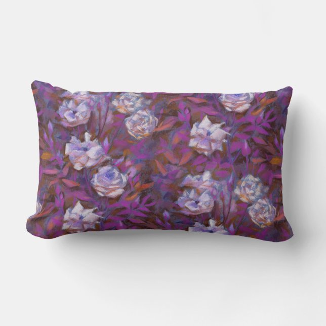 "White roses, purple leaves", beautiful flowers Lumbar Cushion (Front)