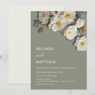 White Roses Realistic Flowers Wedding Invitation