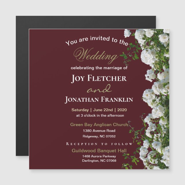 White Roses Red Background Wedding Invitation (Front/Back)