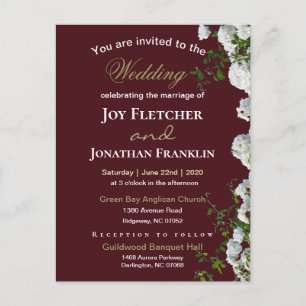 White Roses Red Background Wedding Invitation