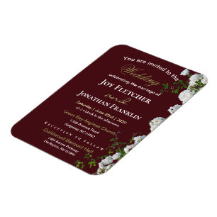 White Roses Red Background Wedding Invitation Magnet
