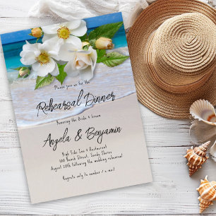 White Roses Rehearsal Dinner Tropical Beach Invitation