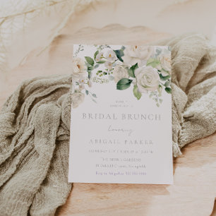 White Roses & Sage Bridal Shower Brunch Invitation