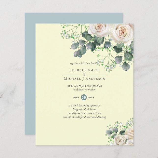 White Roses Sage Eucalyptus Lemon Yellow WEDDING (Front/Back)