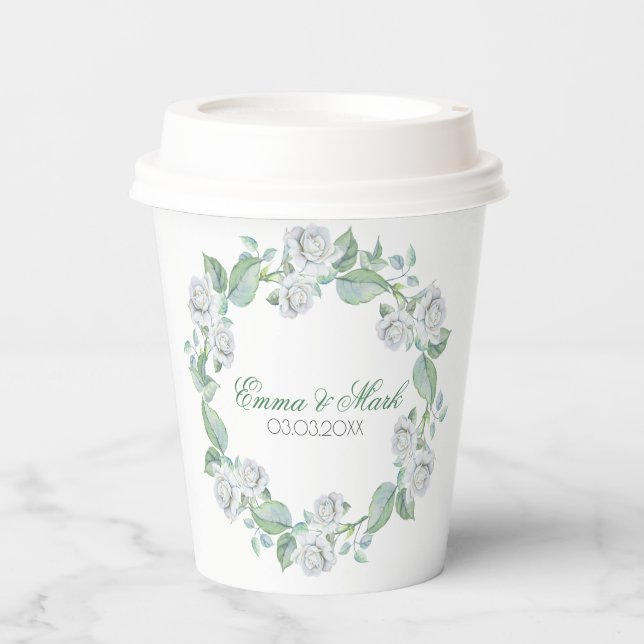 White Roses- Save The Date Paper Cup (Front)