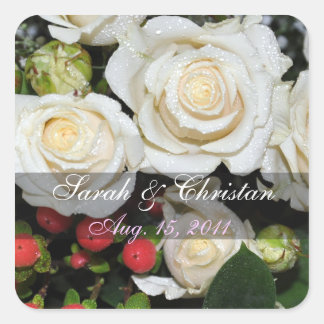 White Roses Save The Date Sticker