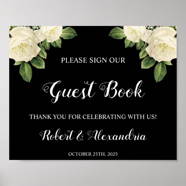 White Roses | Sign our Guest Book Wedding Sign (Front)