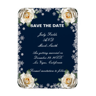 White Roses Snowflake Christmas Save The Date Magnet