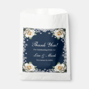 White Roses Snowflake Christmas Wedding Favour Bag