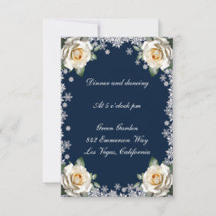 White Roses Snowflake Christmas Wedding Reception Invitation