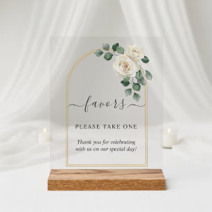 White roses Spring Floral Romantic Wedding Acrylic Sign