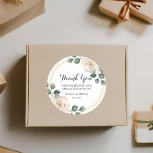 White roses Spring Floral Romantic Wedding Classic Round Sticker