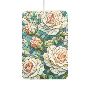White Roses Stained Glass Mosaic Car Air Freshener