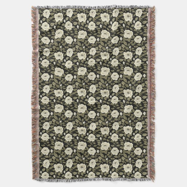 White Roses Throw Blanket (Front Vertical)