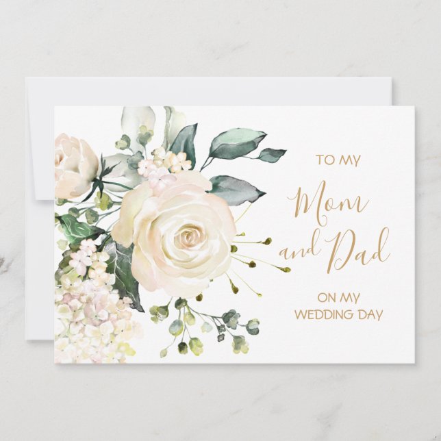 White roses To my Mum & Dad on my Wedding Day Card (Front)