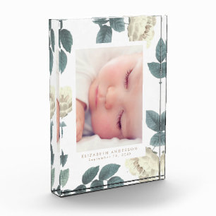 White Roses Vintage Floral Photo Block Frame